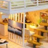 Mingfuxin Maison de poupée miniature 3D confortable en bois avec lumières - Maison créative faite à la main - 2 niveaux de co