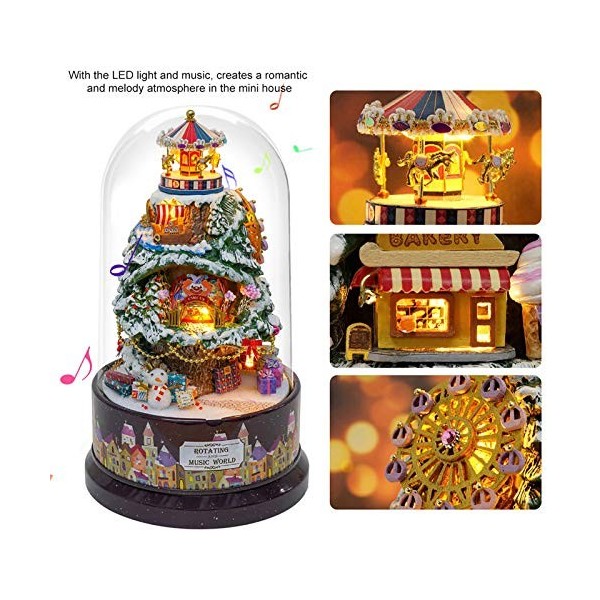Kit De Maison De Poupée Bricolage Miniature avec Couvercle De Boîte à Musique Rotatif Lumière LED Cadeau pour Amis Petite Ami