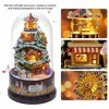 Kit De Maison De Poupée Bricolage Miniature avec Couvercle De Boîte à Musique Rotatif Lumière LED Cadeau pour Amis Petite Ami