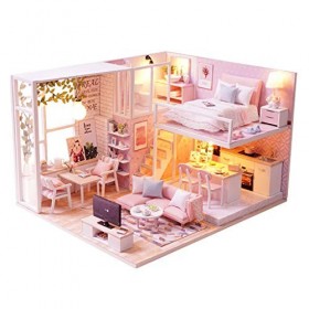 Momola Miniature avec des Meubles de Maison de poupée,kit DIY Dollhouse en Bois Ainsi Que la poussière et Le Mouvement de la 