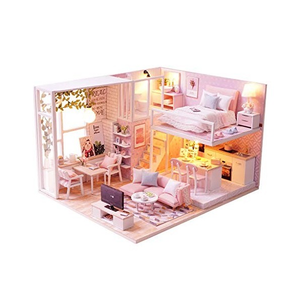 Momola Miniature avec des Meubles de Maison de poupée,kit DIY Dollhouse en Bois Ainsi Que la poussière et Le Mouvement de la 