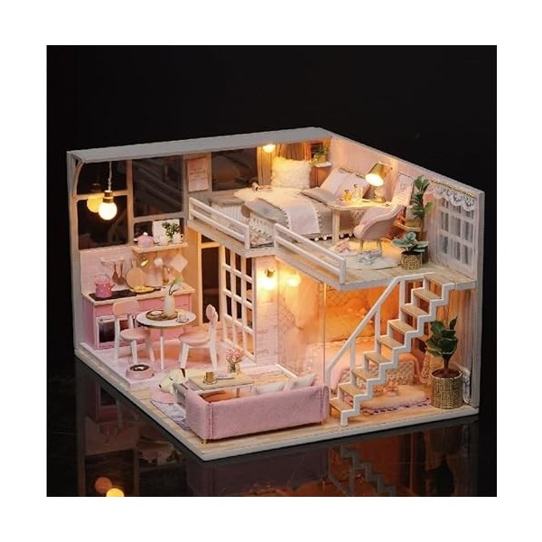 Maison de poupée miniature avec meubles, kit de maison de poupée miniature à faire soi-même, kit de maison de poupée en bois 