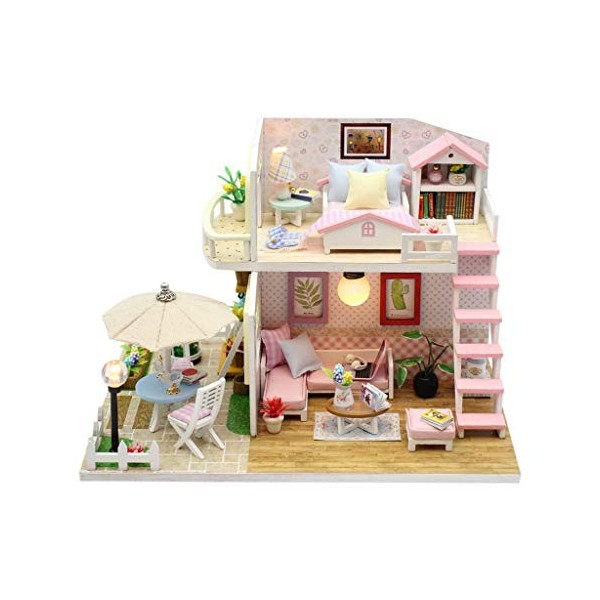 Momola Miniature avec des Meubles de Maison de poupée,kit DIY Dollhouse en Bois et Balcon,créative pour lidée Cadeau Saint V