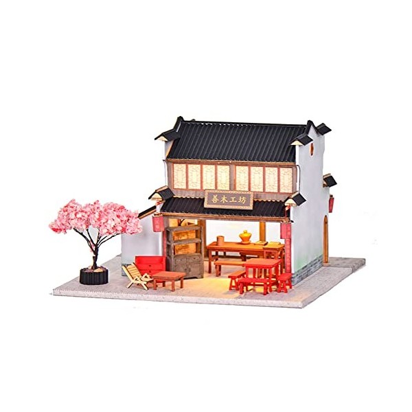 TOPBSFARNY Kit de maison de poupée miniature avec lumières LED à monter soi-même, modèle de maison de poupée, meubles en bois