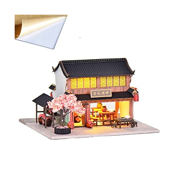 TOPBSFARNY Kit de maison de poupée miniature avec lumières LED à monter soi-même, modèle de maison de poupée, meubles en bois