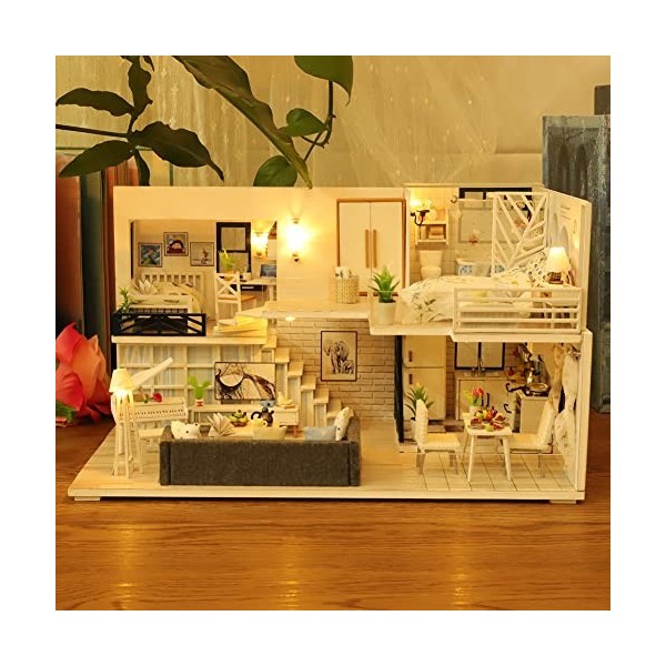 Niktule Mini Maison de poupée avec Assemblage de Meubles, kit de Maison de poupée Bricolage, téléphone Anti-poussière et Musi