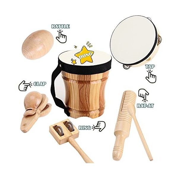 ML.ENJOY Instruments de musique en bois, instruments de musique pour enfants, instruments de musique pour tout-petits, ensemb