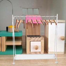 TOYANDONA 1 Ensemble De Porte-Vêtements De Poupée avec Cintres en Bois Porte-Vêtements Miniature Cintres pour Vêtements De Po