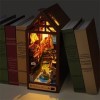 Book Nook Shelf Insert Book Nook kit DIY Room Decor Miniature Dolls House Kit with Furniture and LED Light 3D Puzzle Wooden A