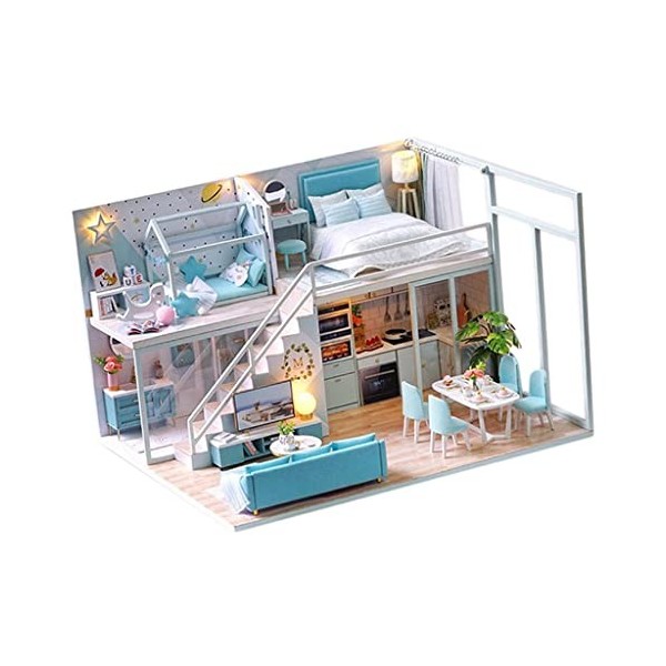 misppro Diorama en bois à léchelle 1:24 Miniature DIY Kits Bleu Appartement Cadeaux