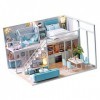 misppro Diorama en bois à léchelle 1:24 Miniature DIY Kits Bleu Appartement Cadeaux