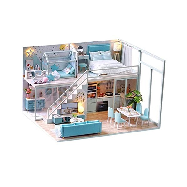 misppro Diorama en bois à léchelle 1:24 Miniature DIY Kits Bleu Appartement Cadeaux