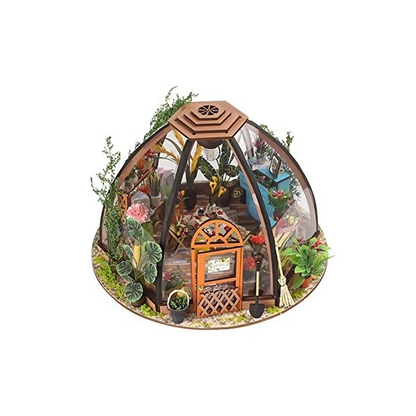 Maison de Miniature Artisanale avec kit de Meubles LED Maison de Jardin en Bois Clair Puzzles 3D Jouets pour Enfants Adultes 