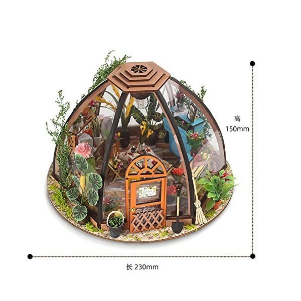 Maison de Miniature Artisanale avec kit de Meubles LED Maison de Jardin en Bois Clair Puzzles 3D Jouets pour Enfants Adultes 