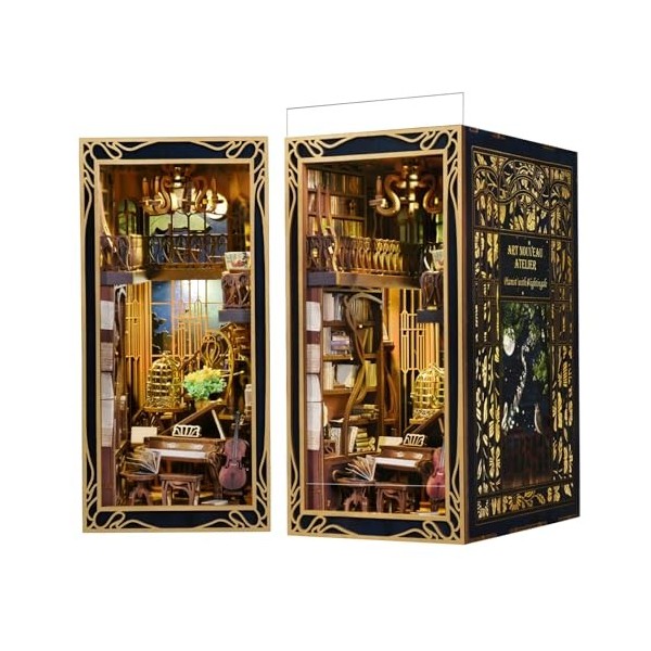 MiniCity Book Nook Kit - DIY Maison de poupée Miniature - Kit Booknook - Puzzle 3D en Bois - Serre-Livres - Décoration avec l