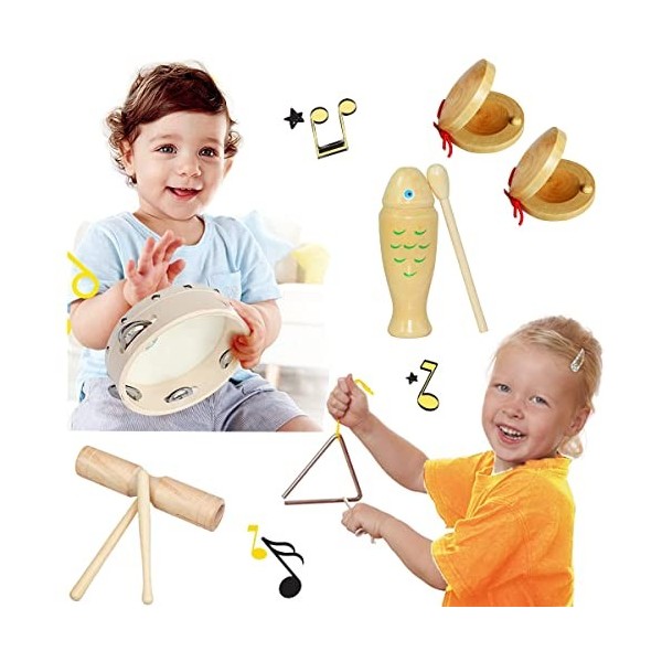 Johgee Instrument de Musique Enfant 16 Pièces, Jouet Musical Bébé, Bois Percussion pour Bébé, Sac de Rangement