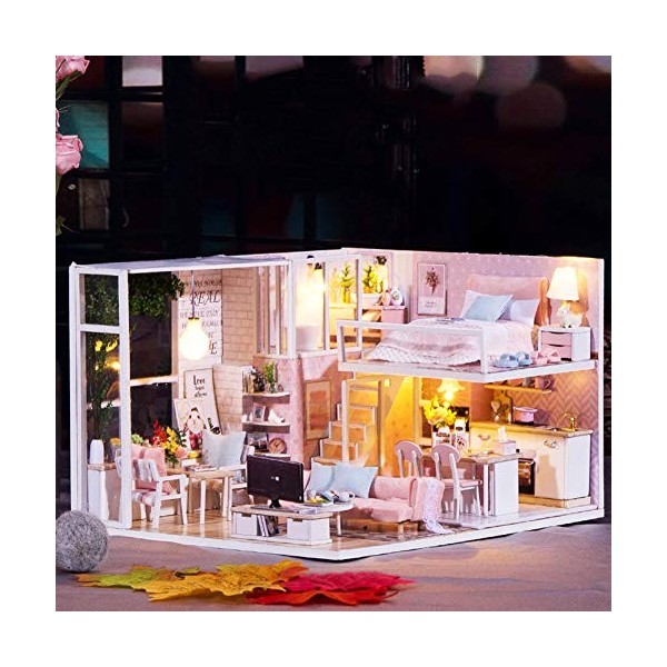 Ruaniy Kit de Maison de poupée à léchelle 1:24, Beau kit de Maison de poupée Miniature léger 1/24 Kit de Mini Maison de poup