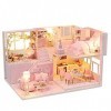 erhumama Maison de loft miniature moderne avec musique et housse de protection contre la poussière, meubles LED 3D, maison de