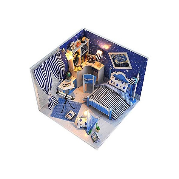 luckiner Maison de poupée miniature à faire soi-même - Mini maison en bois 3D - Kit de bricolage lumineux