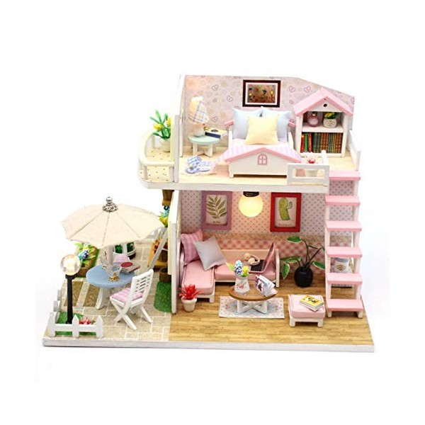 haoying Maison de poupée Bricolage ， Loft 3D Maison de poupée Miniature en Bois avec des Meubles Mini Villa ModelApartment Mo