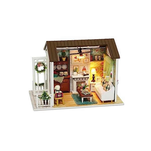 Maison de poupée avec cache-poussière Kit de maison miniature bricolage Maison de poupée miniature avec kit de meubles Kit de