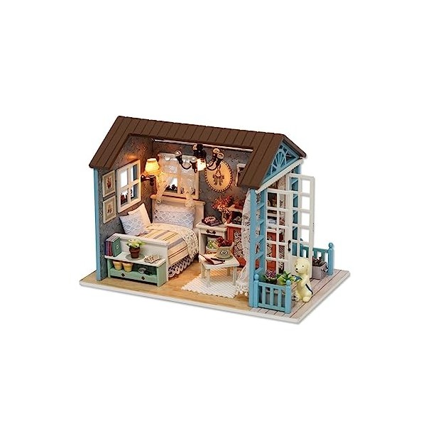 Maison de poupée Tiny House Kit avec meubles et anti-poussière Miniature Kit de maison de bricolage Mini maison Creative Room