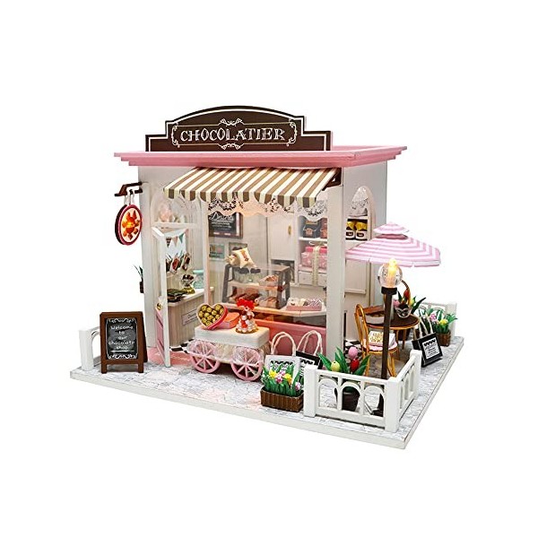 LAURAG Mini maison de poupée avec lumières LED et meubles pour coffret cadeau