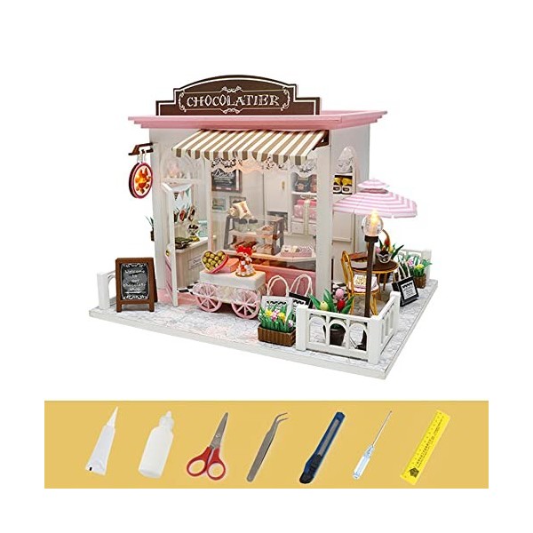 LAURAG Mini maison de poupée avec lumières LED et meubles pour coffret cadeau