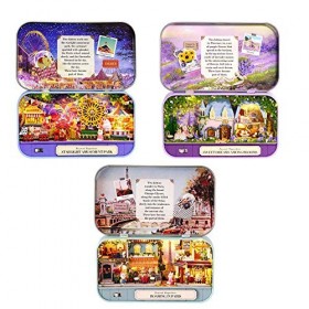 WDC Lot de 3 boîtes de théâtre, maison de poupée, scène miniature en étain, boîte à jouet, kit de meubles miniatures, kit de 