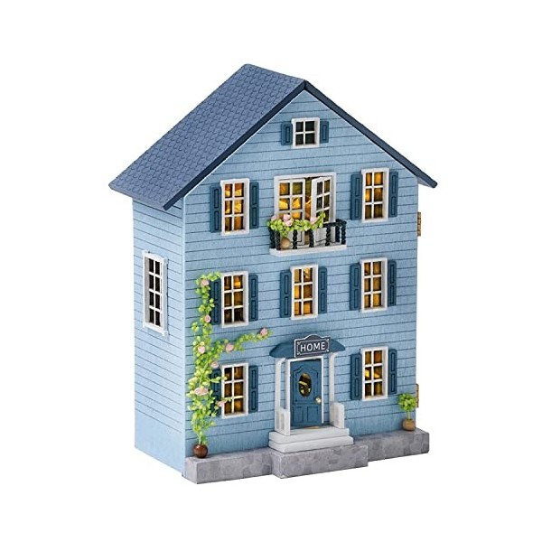 CUTEROOM Kit de maison de poupée miniature avec meubles et lumières LED, fait à la main pour adolescents et adultes maison M