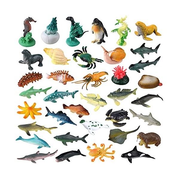 OOTSR Lot de 36 jouets danimaux marins de locéan,Mini créatures marines réalistes en plastique,Figurines danimaux marins s