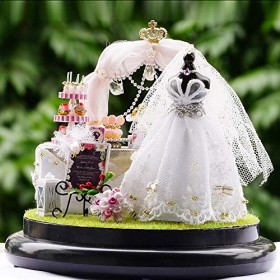 Modèle de maisons, kit de modèle de thème de mariage mini ornement bricolage avec lumières LED, maison de poupée miniature br