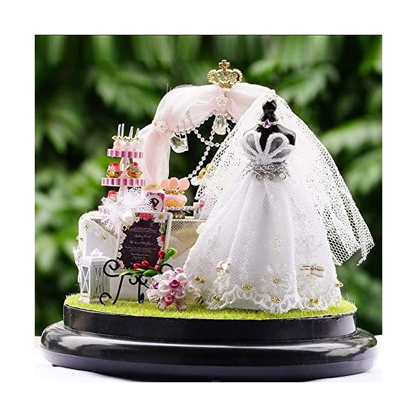 Modèle de maisons, kit de modèle de thème de mariage mini ornement bricolage avec lumières LED, maison de poupée miniature br