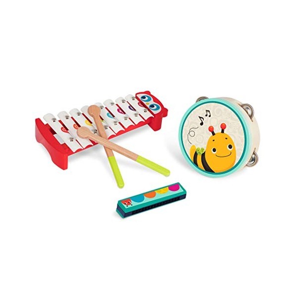 B. Toys – Instruments Musicaux– 3 Instruments en Bois – Jouets musicaux pour Petits – Xylophone, Tambourin, Harmonica – Mini 