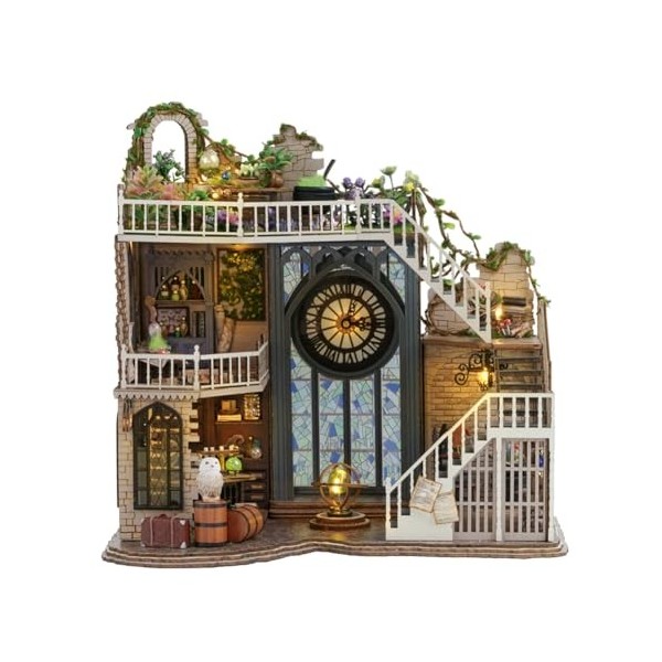 Kit maison de poupée DIY Magasin Magicien Kit miniature assemblé Château magique Jouet modèle avec protection contre la pouss