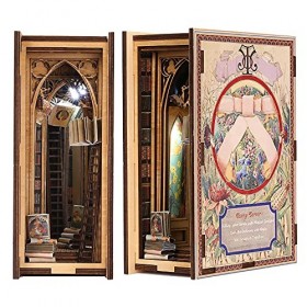 CUTEBEE DIY Book Nook Kit de Maison de Poupées Miniatures avec Meubles et Lumière LED,Puzzle 3D en Bois,Serre-Livres dart,Ki