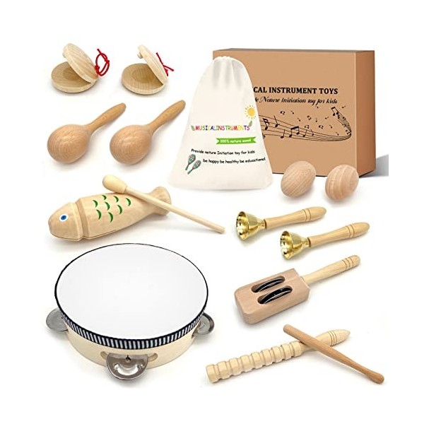 Jpnew Ensemble dinstruments de Musique pour Tout-Petits et Enfants dâge préscolaire, Jouet 100% Bois Jouet Musical Bébé Jou