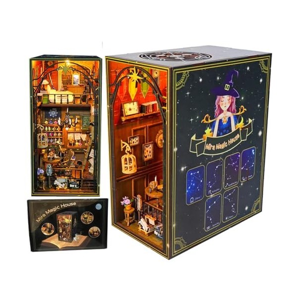 Kit de décoration magique pour bibliothèque avec LED - Puzzle 3D en bois pour le coin des livres - Kit de bricolage miniature