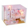 Toyvian Maison De Poupée Éclairée Cadeau danniversaire pour Enfants Kit De Maison De Poupée en Bois Bricolage Maison en Bois