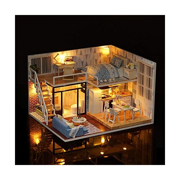 Maison De Poupée Puzzle en Bois 3D, Kit De Maison De Poupée DIY, Kits De Modèles De Maison De Poupée en Bois avec Lumières, C