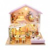 WonDrtherC Pink Penthouse LOFT House Kit de Mini Maison de poupée 3D avec lumières LED, Mouvement de Musique, Anti-poussière,