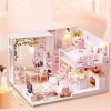 Modèle en Bois De Maison De Poupée Puzzle 3D, Modèle De Maison De Poupée Miniature 1/24 avec Lumière LED, Cadeaux Artisanaux 