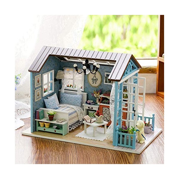 Bricolage Maisons de poupées en Bois Cottage Miniature Meubles Kit Maison Jouet avec lumières LED Enfants Cadeaux décoration 