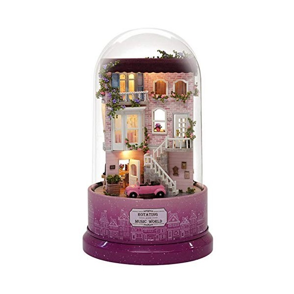 Maison de poupée Bricolage, Miniature de Maison de poupée Bricolage créative avec Couvercle de boîte à Musique Rotatif lumièr