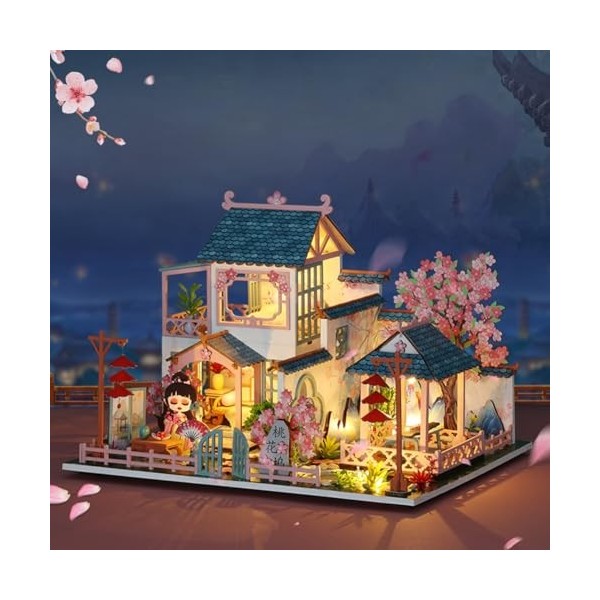 Kit de meubles de maison de poupée miniature en bois pour adultes à construire avec lumière LED - Excellent cadeau dannivers