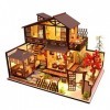 erhumama Maison de poupée miniature en bois avec éclairage LED 3D fait à la main