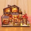 erhumama Maison de poupée miniature en bois avec éclairage LED 3D fait à la main