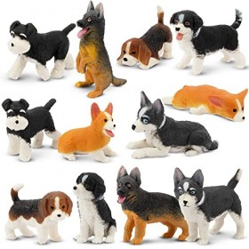 EYSCOTA Lot de 12 figurines de chien réalistes en plastique peintes à la main - Cadeau danniversaire pour enfants et tout-pe