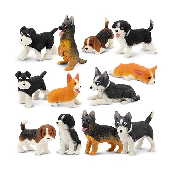 Lot de 12 figurines de chien pour enfants, ensemble de jouets