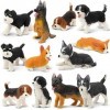 EYSCOTA Lot de 12 figurines de chien réalistes en plastique peintes à la main - Cadeau danniversaire pour enfants et tout-pe